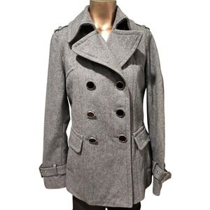 EXPRESS Women's Grey Double Breasted Wool Blend Pea Coat‎ Size S